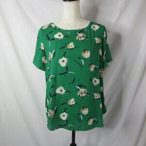 Banana Republic Tunic Blouse Green Floral Scoop Neck Short Sleeve Size Small